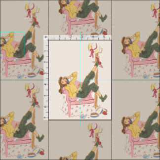 Retro Teenager on Telephone Vintage Inspired Print Fabric
