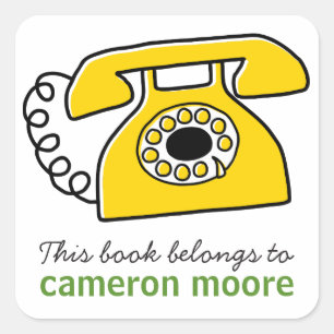 Retro telephone personalised bookplate book square sticker