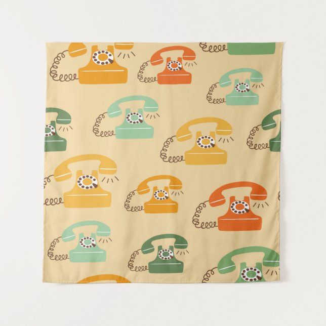Retro telephones, colourful seamless pattern. tapestry (Front)