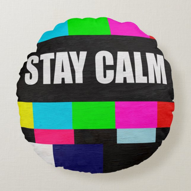 retro television test pattern with stay calm messa round cushion (Front)