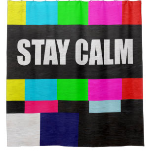 retro television test pattern with stay calm messa shower curtain