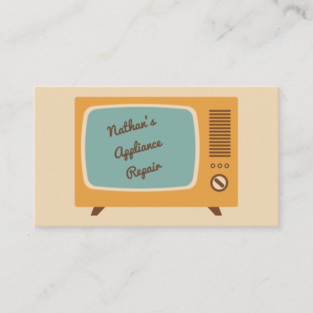 Retro Television TV Business Card Cream Gold (Front)