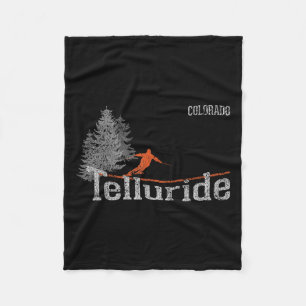 Retro Telluride Colorado Distressed Skiing Fleece Blanket