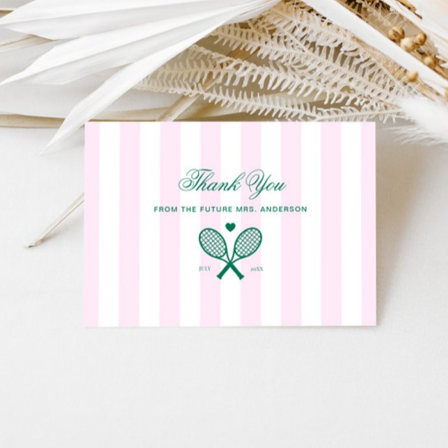 Retro Tennis Pink Stripes Thank You Card (Creator Uploaded)