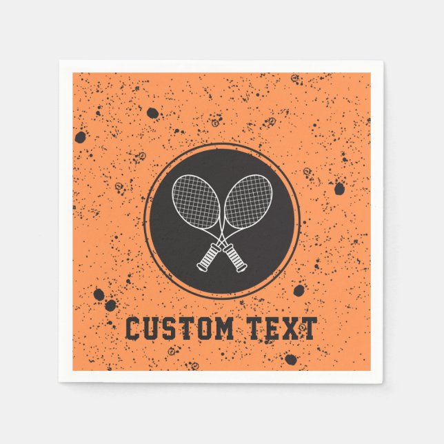 Retro Tennis Rackets Grungy Orange Custom Text     Napkin (Front)