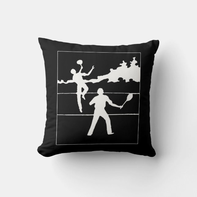 Retro Tennis Silhouette Throw Pillow (Front)