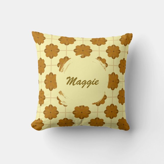 Retro Terra Bloom Floral Tile Throw Pillow (Front)