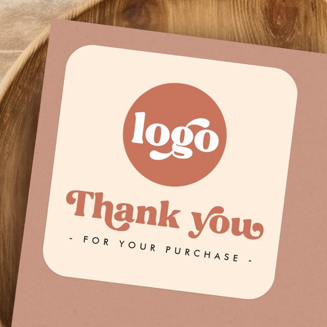Retro terracotta add logo business thank you square sticker (Retro terracotta add logo business thank you square sticker)