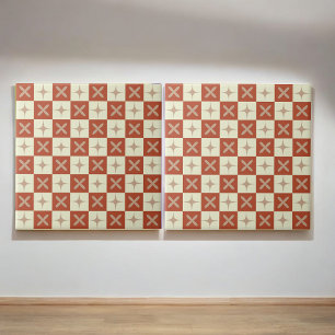 Retro Terracotta & Beige Starburst Checkered  Tile