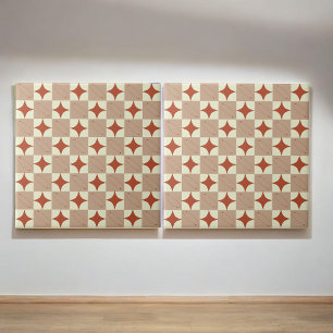 Retro Terracotta & Beige Starburst Checkered  Tile