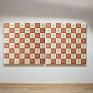Retro Terracotta & Beige Starburst Chequered Tile