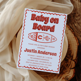 Retro Terracotta Boho Baby on Board Baby Shower Invitation
