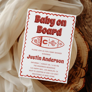Retro Terracotta Boho Baby on Board Baby Shower  Invitation