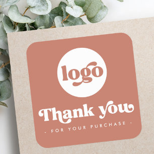 Retro terracotta brown add logo business thank you square sticker