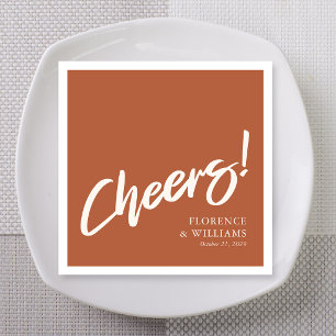Retro Terracotta Brush Lettering Cheers Wedding Napkin