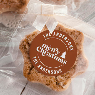 Retro Terracotta Christmas Modern Minimal Unique Classic Round Sticker