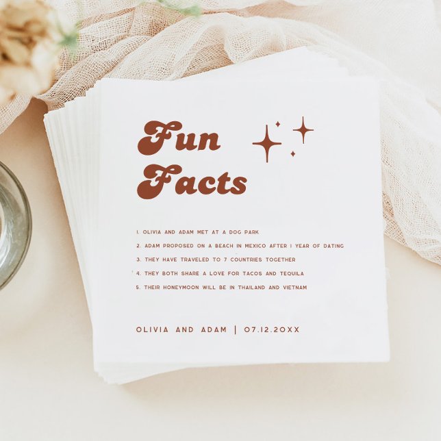 Retro Terracotta Fun Facts Wedding Napkin (Creator Uploaded)
