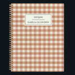 Retro Terracotta Gingham Plaid Custom Name Recipe  Notebook<br><div class="desc">Retro Terracotta Gingham Plaid Custom Name Recipe Notebook</div>