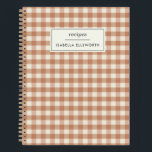 Retro Terracotta Gingham Plaid Custom Name Recipe  Notebook<br><div class="desc">Retro Terracotta Gingham Plaid Custom Name Recipe Notebook</div>