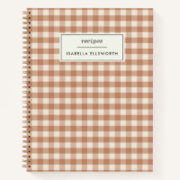 Retro Terracotta Gingham Plaid Custom Name Recipe 
