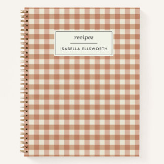 Retro Terracotta Gingham Plaid Custom Name Recipe  Notebook