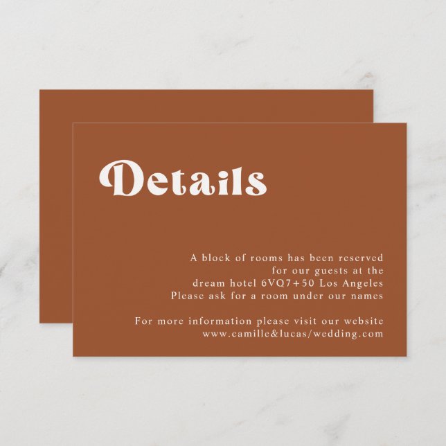 Retro Terracotta Wedding Details card (Front/Back)