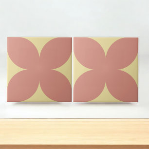 Retro Terracotta Yellow Floral Petal Mid Century Tile