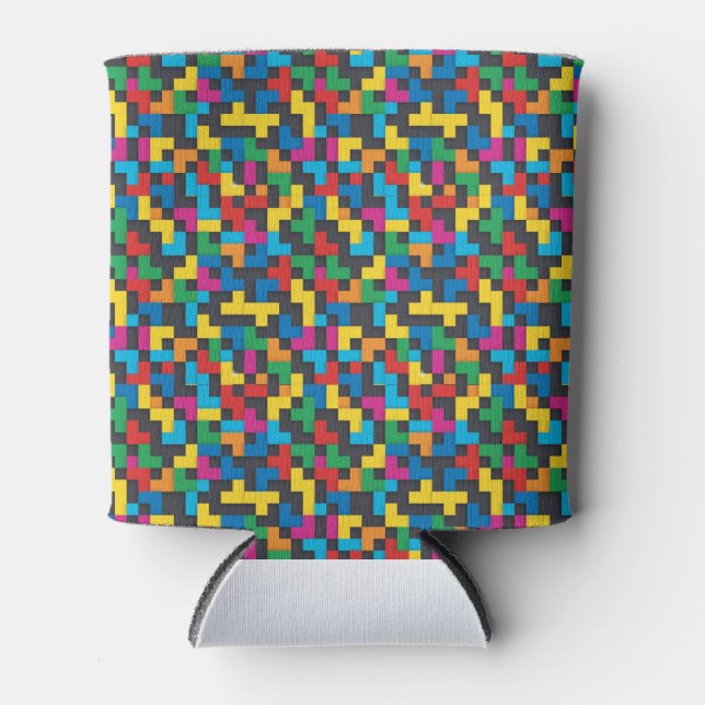 Retro Tetris Blocks Seamless Pattern Can Cooler (Front)