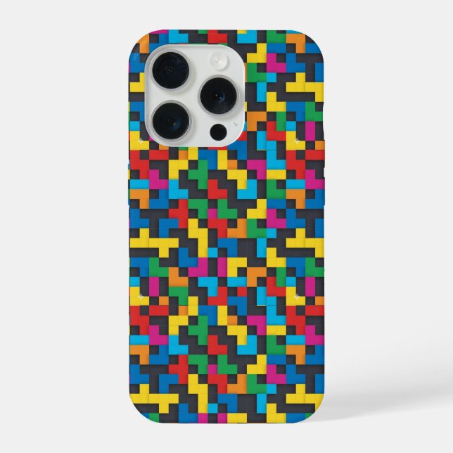 Retro Tetris Blocks Seamless Pattern iPhone Case (Back)