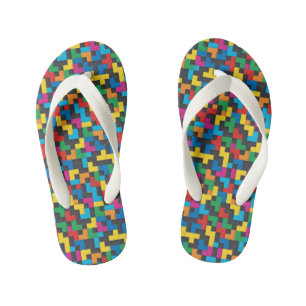 Retro Tetris Blocks Seamless Pattern Kid's Jandals
