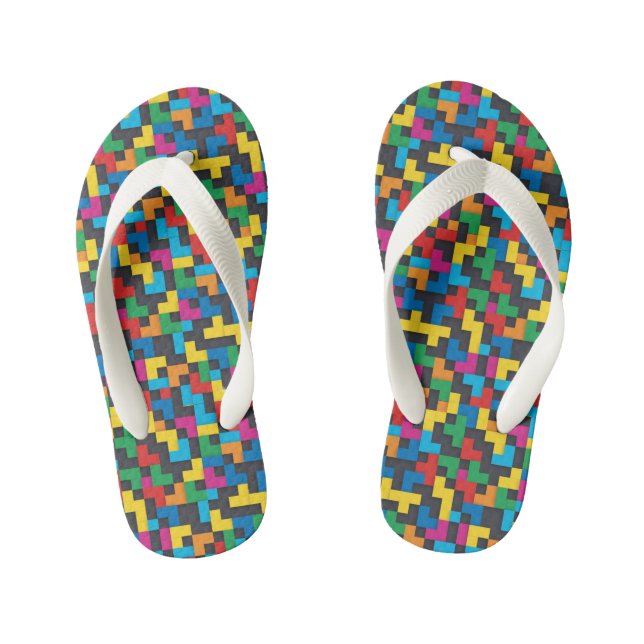 Retro Tetris Blocks Seamless Pattern Kid's Jandals (Footbed)