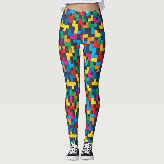 Retro Tetris Blocks Seamless Pattern Leggings (Front)