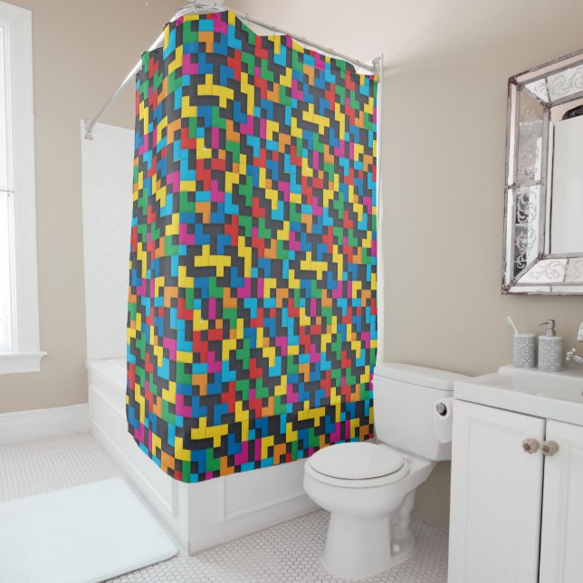 Retro Tetris Blocks Seamless Pattern Shower Curtain (In Situ)
