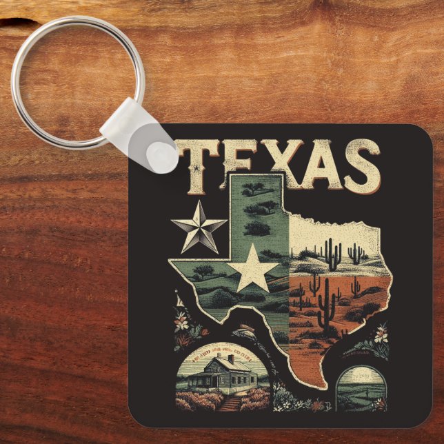 Retro Texas Key Ring (Front)