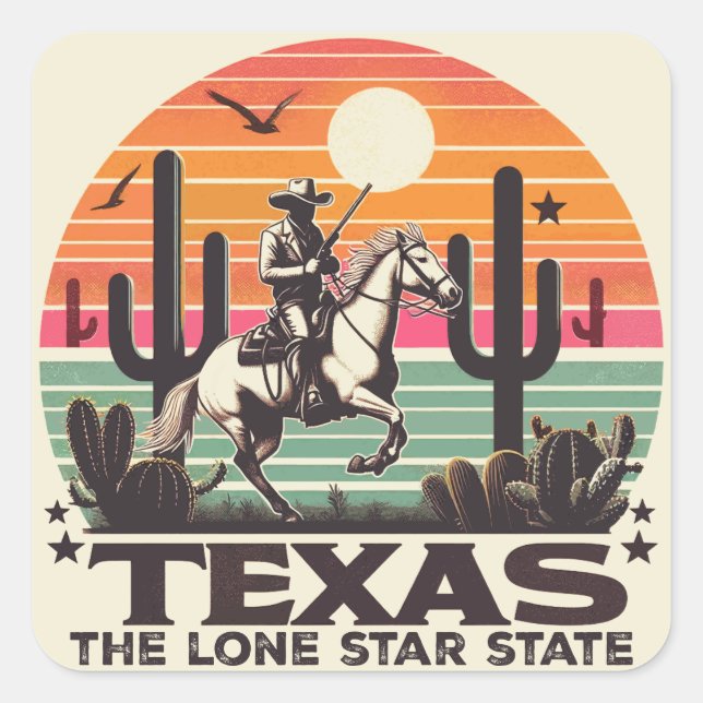 Retro Texas Square Sticker (Front)