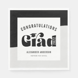 Retro Text Light Black and White Graduation Napkin