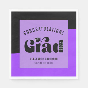 Retro Text Light Purple and Black Graduation Napkin