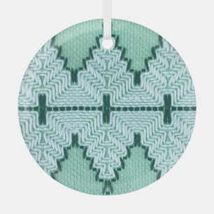 Retro textile yarn couching, graphic pulse. glass tree decoration