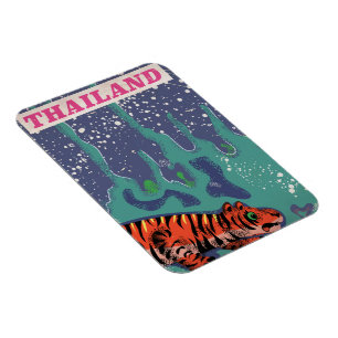 Retro Thailand tiger travel poster Magnet