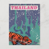 Retro Thailand tiger travel poster
