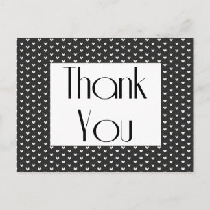 Retro Thank You Black And White Hearts Greeting Postcard