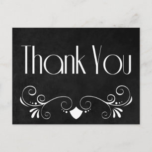 Retro Thank You Black & White Chalkboard Postcard