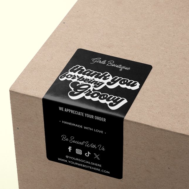 Retro Thank You For Purchase Groovy Black & White (Creator Uploaded)