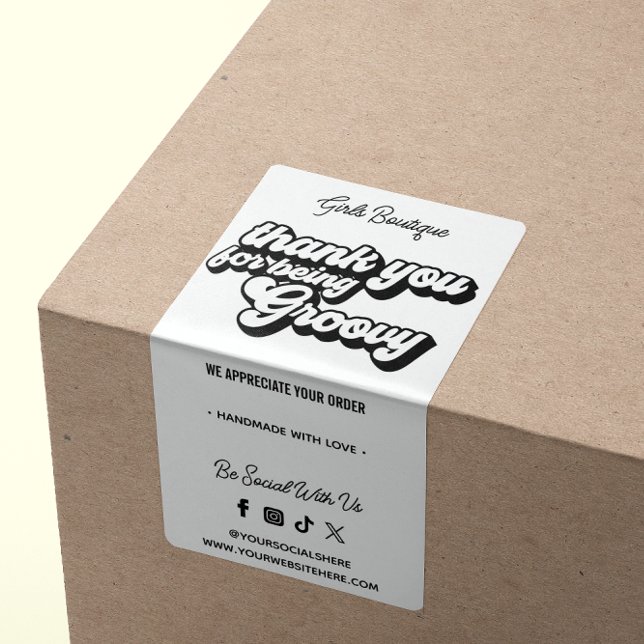 Retro Thank You For Purchase Groovy Black & White (Creator Uploaded)