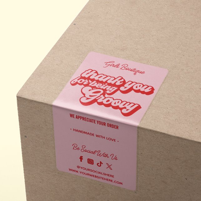 Retro Thank You For Purchase Groovy Pink & Red (Creator Uploaded)