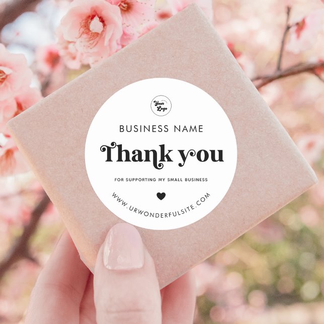 Retro Thank you for Supporting Small Business Logo Classic Round Sticker (Creator Uploaded)