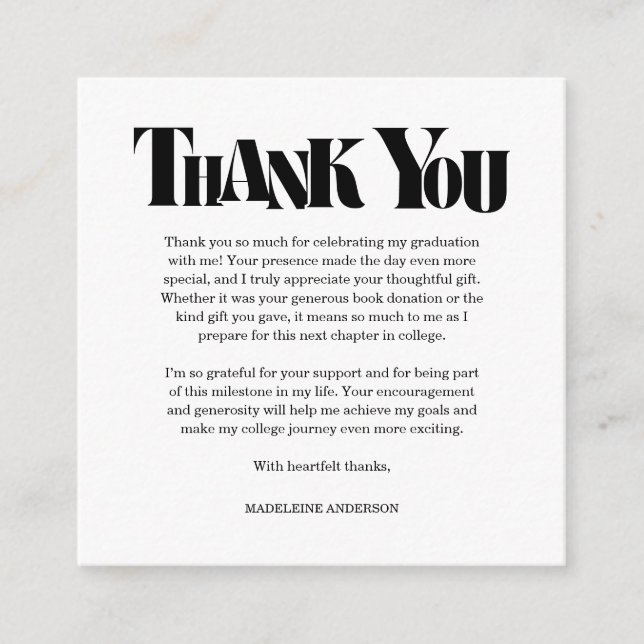 Retro Thank You Graduation Black Checkerboard Enclosure Card (Front)