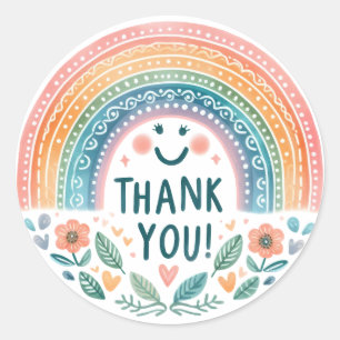 Retro Thank You Rainbow Classic Round Sticker