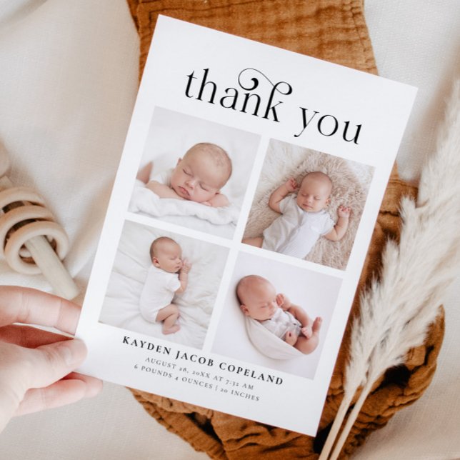 Retro Thank You Swirl Birth Announcement Photo (Creator Uploaded)