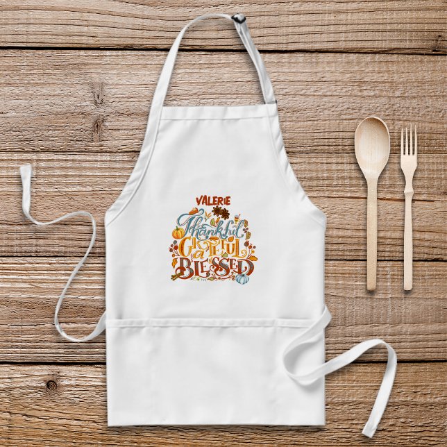 Retro Thankful Grateful Blessed Monogram Name  Standard Apron (Creator Uploaded)